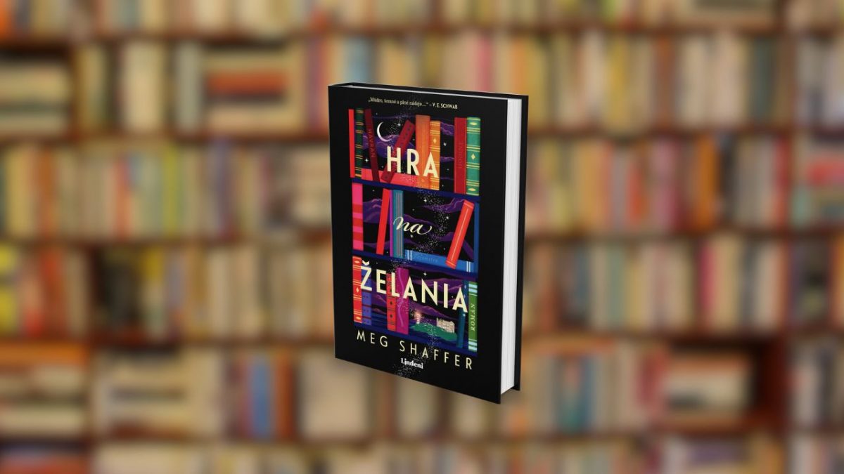 Obálka knihy "Hra na želania" od Meg Shafferovej, bestselleru vydaného vydavateľstvom Lindeni, na pozadí rozostrenej knižnice.